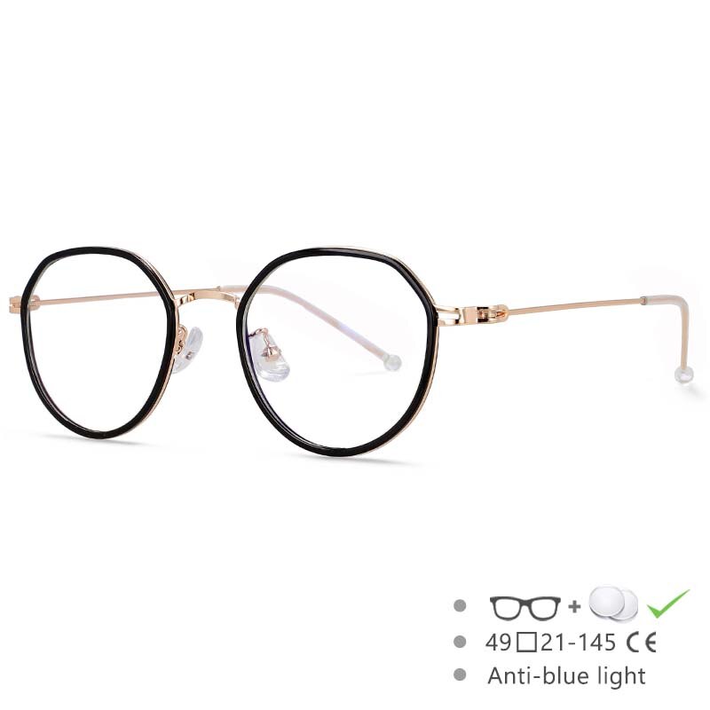 CCspace Unisex Full Rim Irregular Round Tr 90 Titanium Eyeglasses 53262 Full Rim CCspace China Black