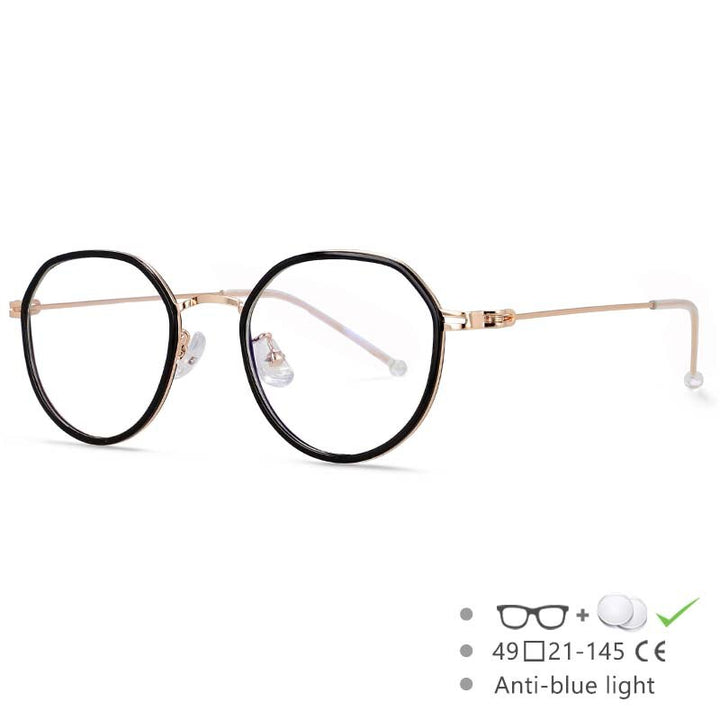 CCspace Unisex Full Rim Irregular Round Tr 90 Titanium Eyeglasses 53262 Full Rim CCspace China Black