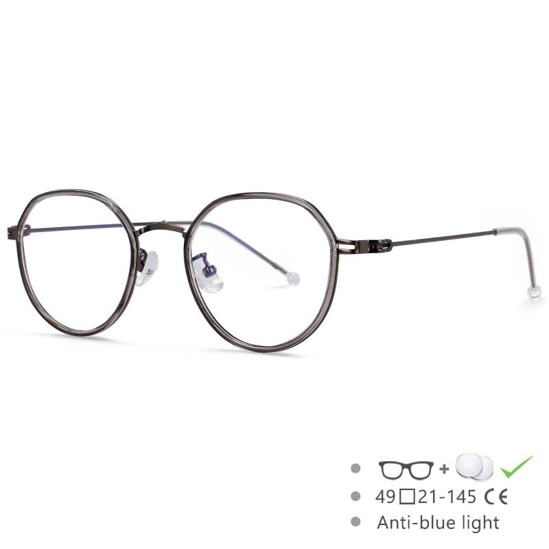 CCspace Unisex Full Rim Irregular Round Tr 90 Titanium Eyeglasses 53262 Full Rim CCspace China Clear -gun gray