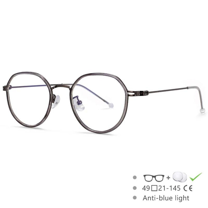 CCspace Unisex Full Rim Irregular Round Tr 90 Titanium Eyeglasses 53262 Full Rim CCspace China Clear -gun gray