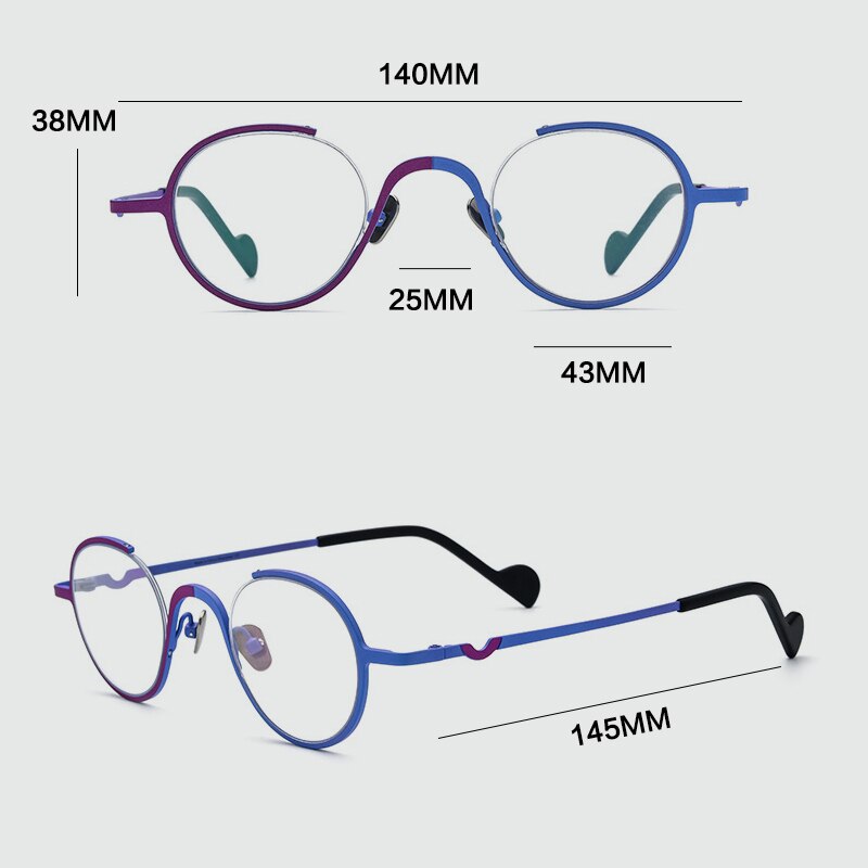Gatenac Unisex Semi Rim Irregular Round Titanium Eyeglasses Gxyj1001 Semi Rim Gatenac