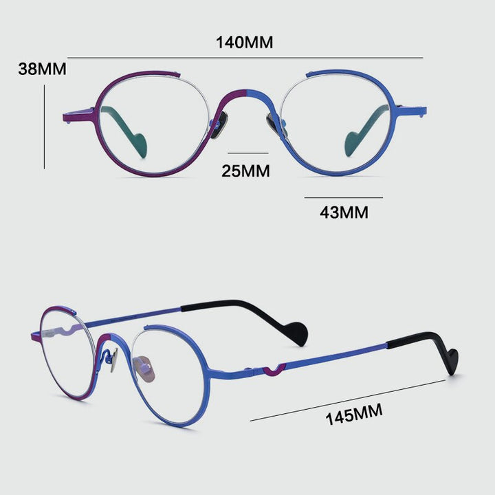 Gatenac Unisex Semi Rim Irregular Round Titanium Eyeglasses Gxyj1001 Semi Rim Gatenac