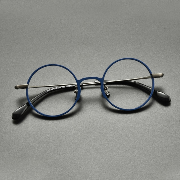 Gatenac Unisex Full Rim Round Titanium Eyeglasses Gxyj847 Full Rim Gatenac Blue