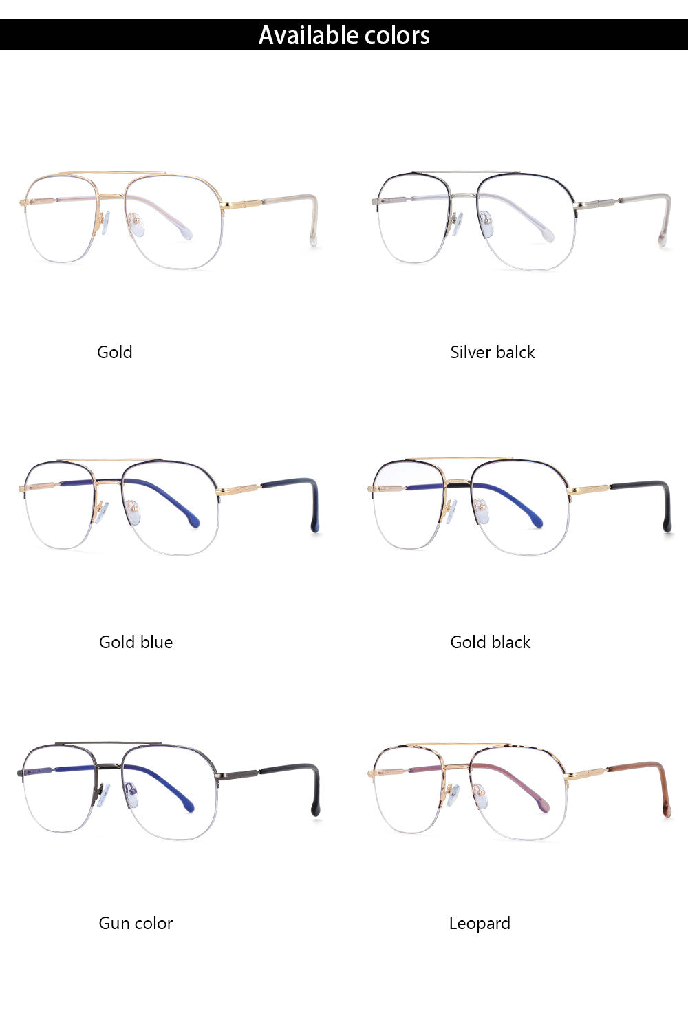 CCspace Women's Semi Rim Round Square Alloy Double Bridge Frame Eyeglasses 54342 Semi Rim CCspace