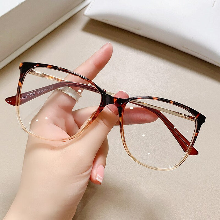CCspace Unisex Full Rim Square Cat Eye Tr 90 Titanium Eyeglasses 55713 Full Rim CCspace LeopardTea China