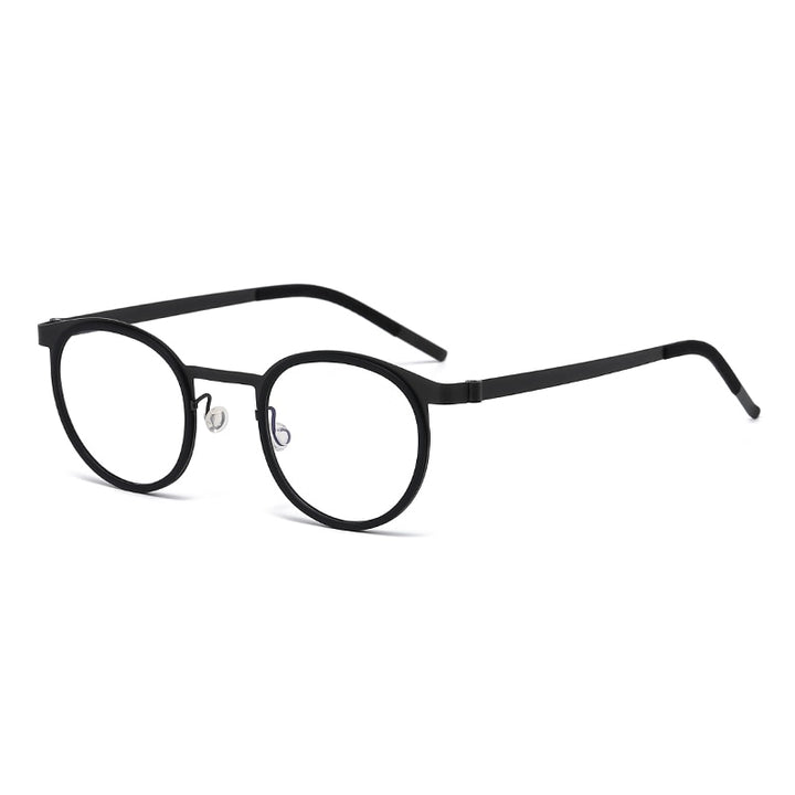Reven Jate Unisex Full Rim Round Titanium Acetate Eyeglasses 9704 Full Rim Reven Jate black