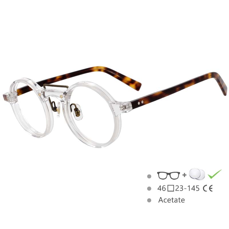 CCspace Unisex Full Rim Round Acetate Alloy Double Bridge Eyeglasses 54554 Full Rim CCspace clear China