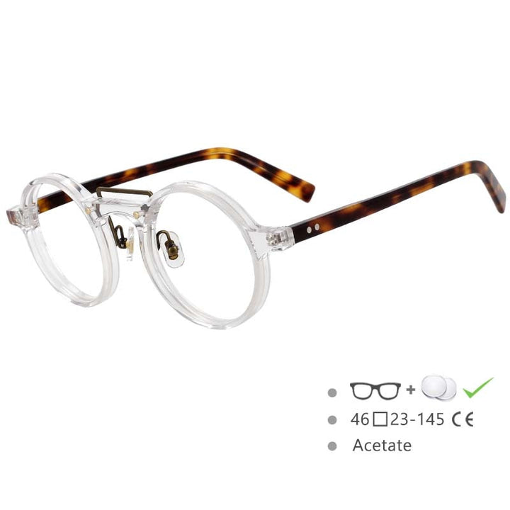 CCspace Unisex Full Rim Round Acetate Alloy Double Bridge Eyeglasses 54554 Full Rim CCspace clear China