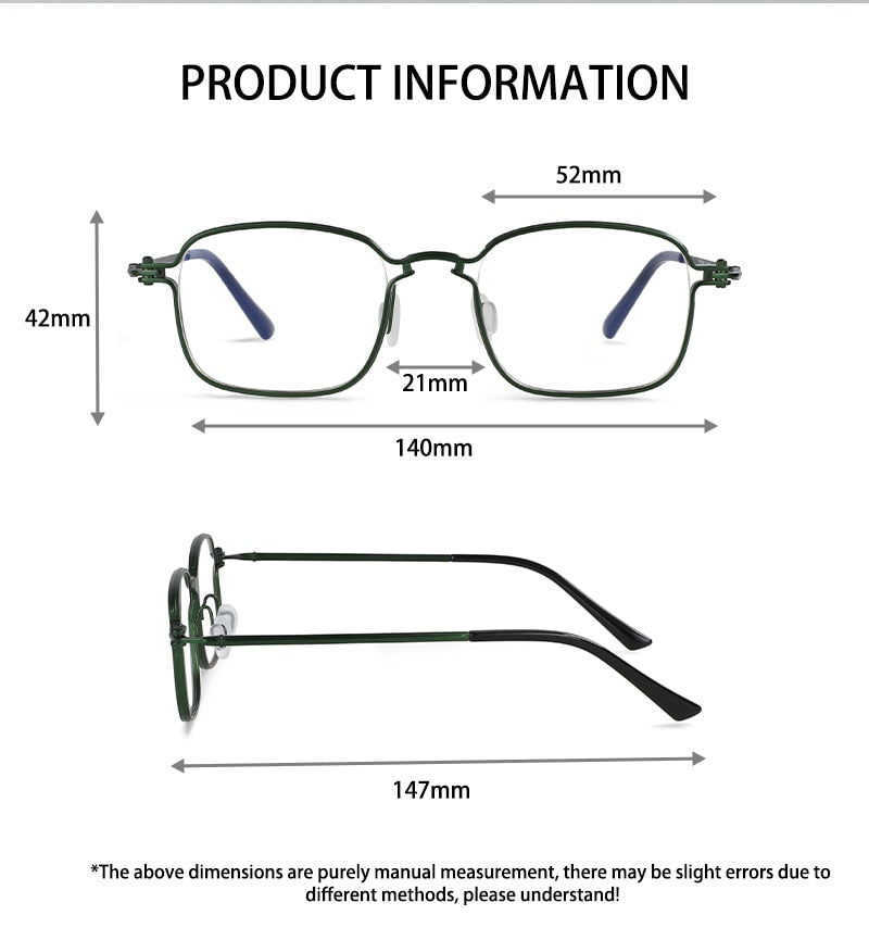 CCspace Unisex Full Rim Square Handcrafted Titanium Eyeglasses 54708 Full Rim CCspace