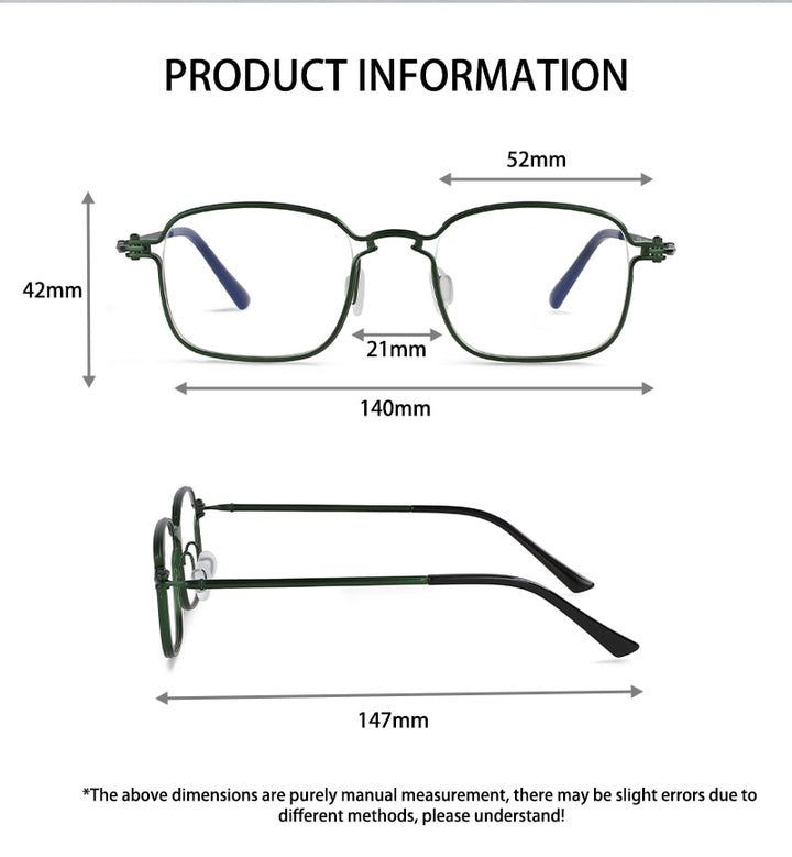 CCspace Unisex Full Rim Square Handcrafted Titanium Eyeglasses 54708 Full Rim CCspace