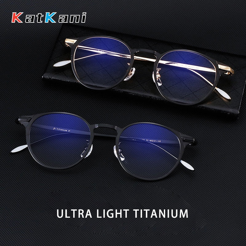 KatKani Unisex Full Rim Round Titanium Eyeglasses 061 Full Rim KatKani Eyeglasses Green  