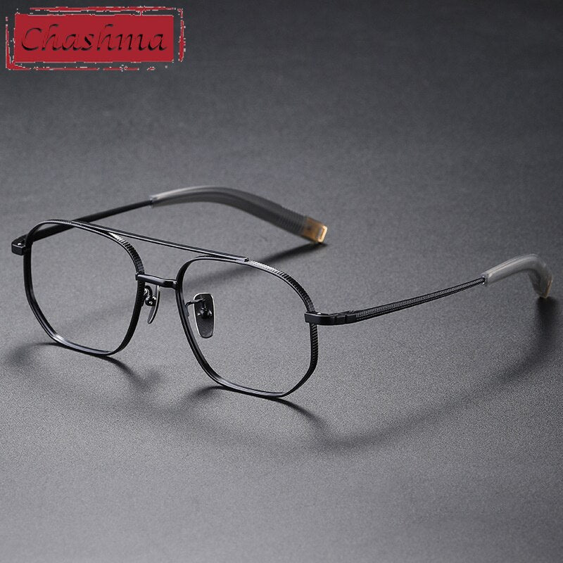 Chashma Ottica Men's Full Rim Polygon Square Titanium Double Bridge Eyeglasses 07518 Full Rim Chashma Ottica Black