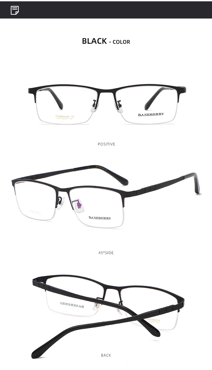 Reven Jate Unisex Semi Rim Rectangle Titanium Frame Eyeglasses 71111 Semi Rim Reven Jate