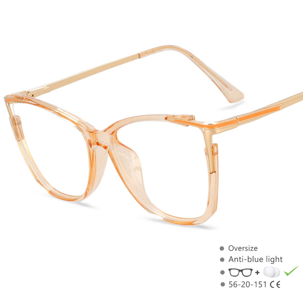 CCspace Unisex Full Rim Square Acetate Alloy Eyeglasses 55409 Full Rim CCspace China Champagne
