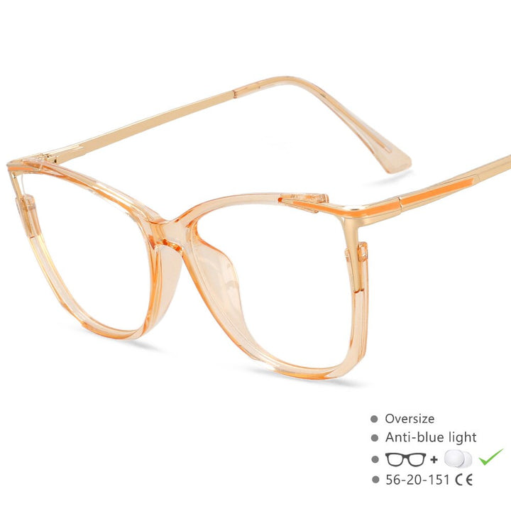CCspace Unisex Full Rim Square Acetate Alloy Eyeglasses 55409 Full Rim CCspace China Champagne