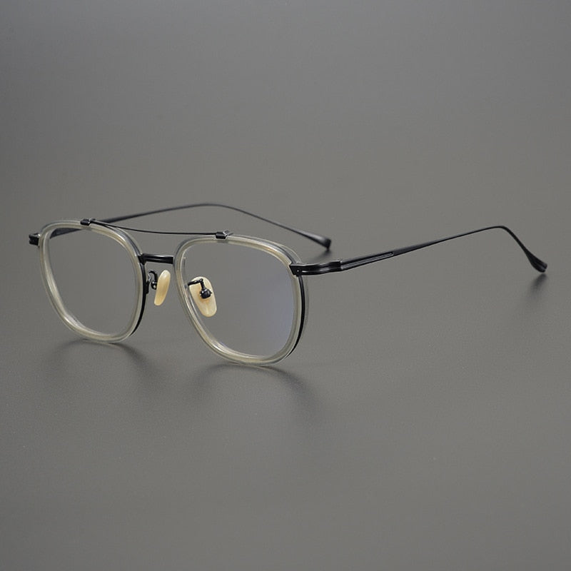 Gatenac Unisex Full Rim Square Titanium Acetate Double Bridge Frame Eyeglasses Gxyj809 Full Rim Gatenac