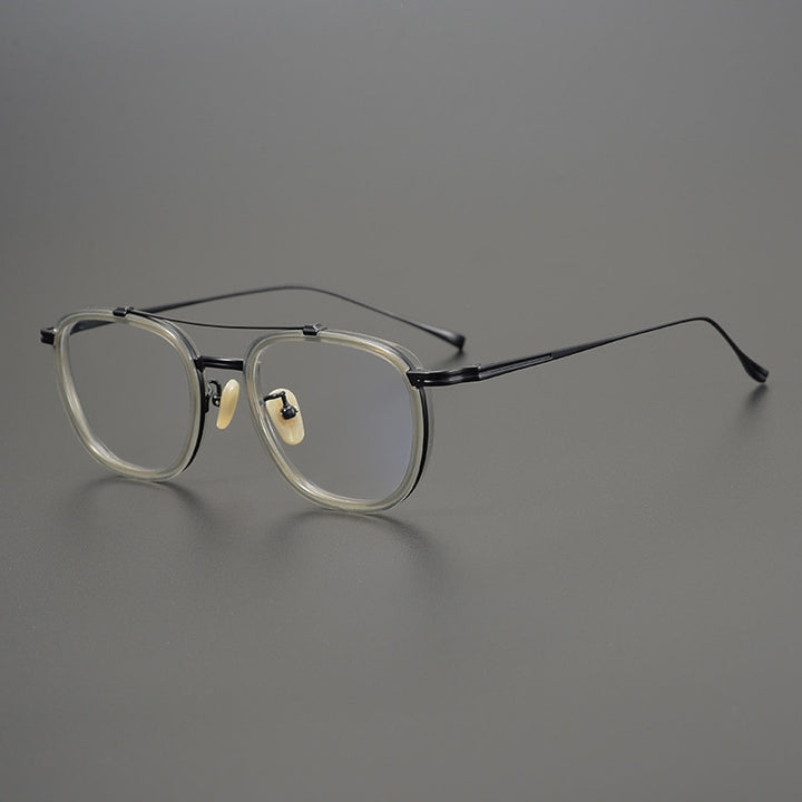 Gatenac Unisex Full Rim Square Titanium Acetate Double Bridge Frame Eyeglasses Gxyj809 Full Rim Gatenac