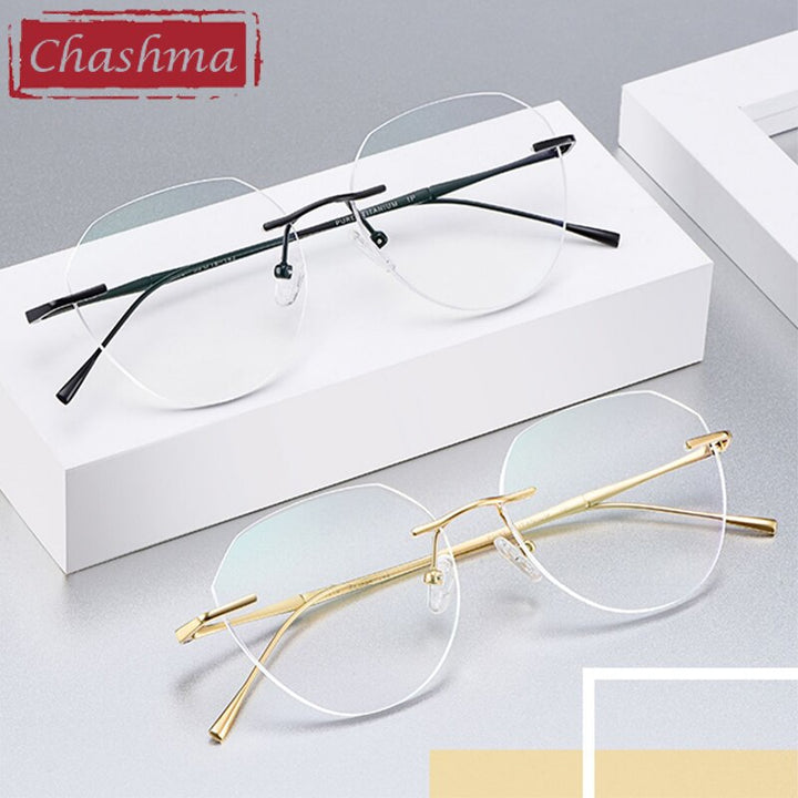 Chashma Women's Rimless Diamond Cut Titanium Round Frame Eyeglasses 3018 Rimless Chashma