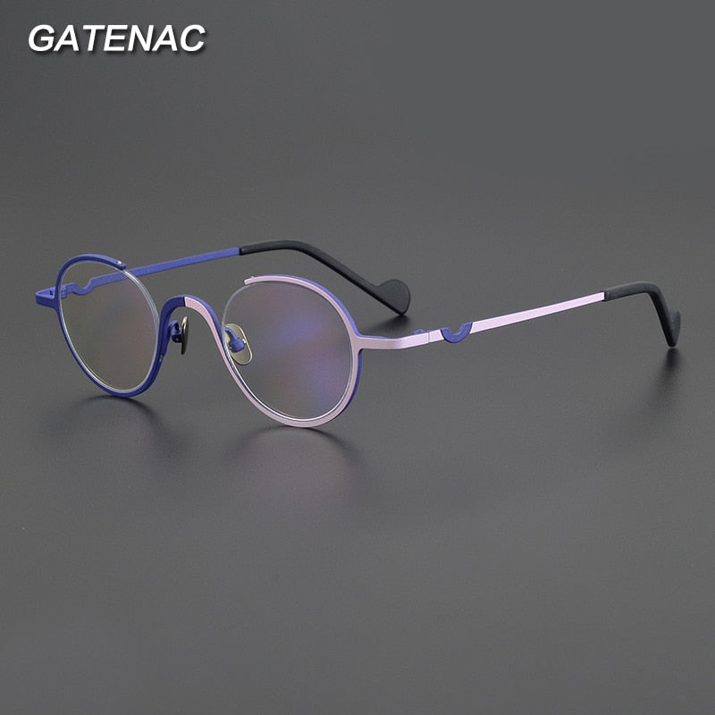 Gatenac Unisex Semi Rim Irregular Round Titanium Eyeglasses Gxyj1001 Semi Rim Gatenac
