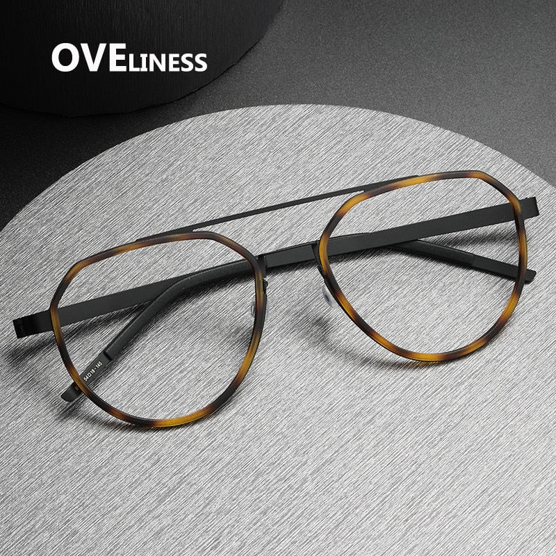 Oveliness Unisex Full Rim Round Double Bridge Acetate Titanium Eyeglasses 9745 Full Rim Oveliness