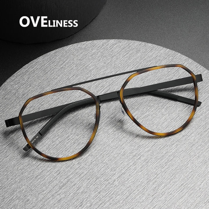 Oveliness Unisex Full Rim Round Double Bridge Acetate Titanium Eyeglasses 9745 Full Rim Oveliness