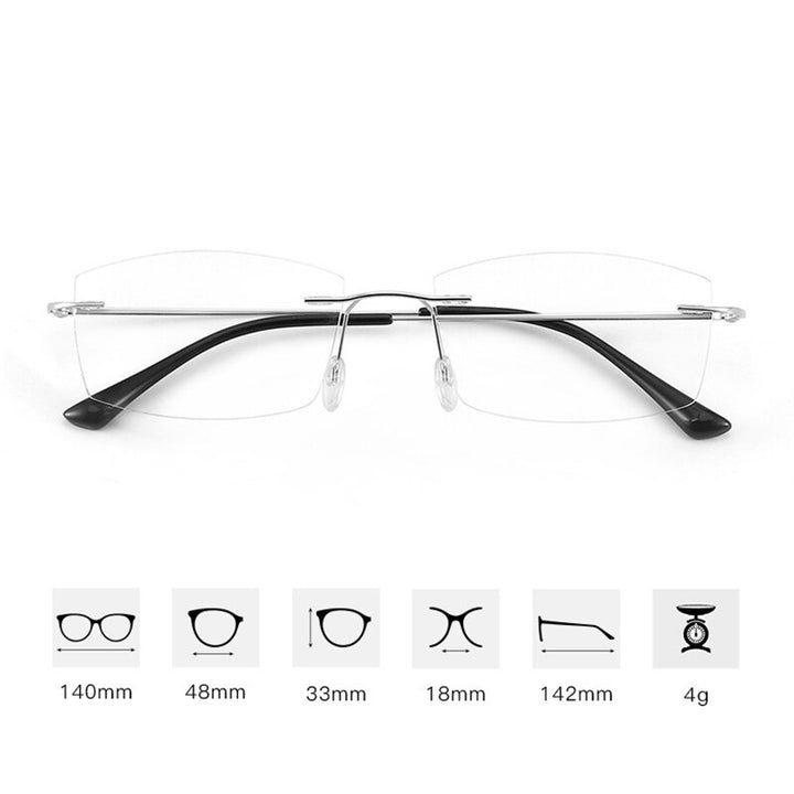 Zirosat Unisex Rimless Square Titanium Anti Blue Light Reading Glasses 8161 Reading Glasses Zirosat