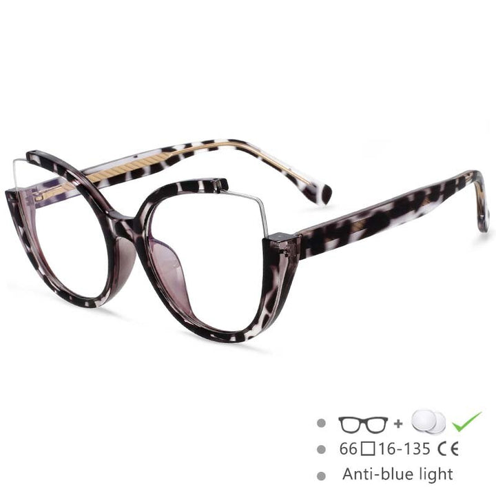 CCspace Women's Semi Rim Cat Eye Tr 90 Titanium Eyeglasses 54627 Semi Rim CCspace China Leopard