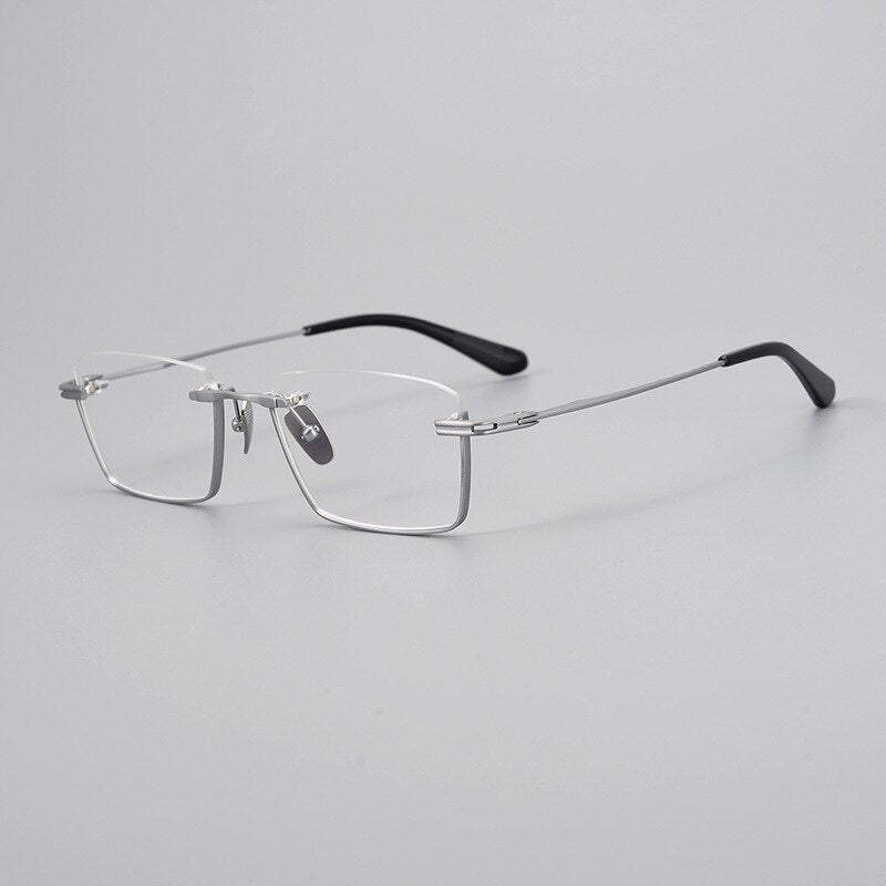 CCspace Unisex Semi Rim Square Handcrafted Titanium Eyeglasses 55634 Full Rim CCspace China Silver