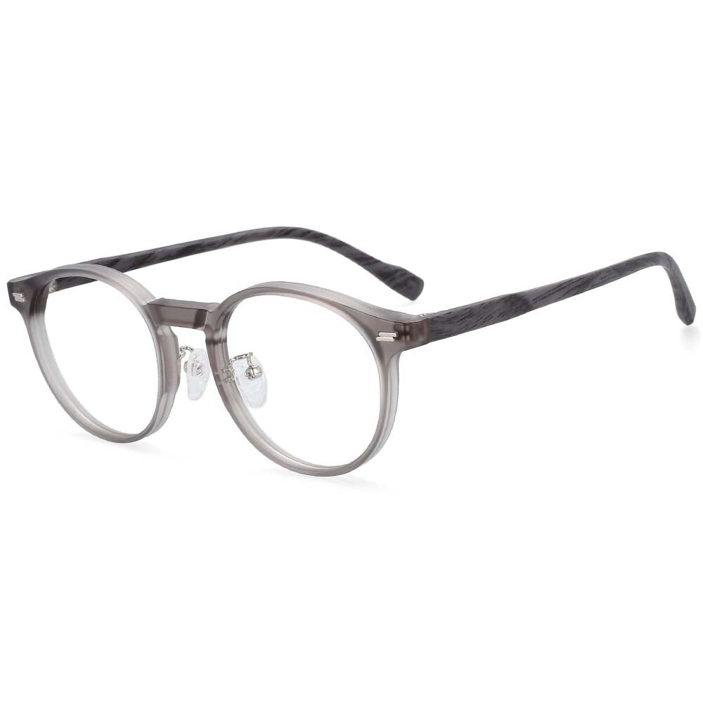 CCspace Unisex Full Rim Round Tr 90 Titanium Frame Eyeglasses 54314 Full Rim CCspace China Gray-wood grain