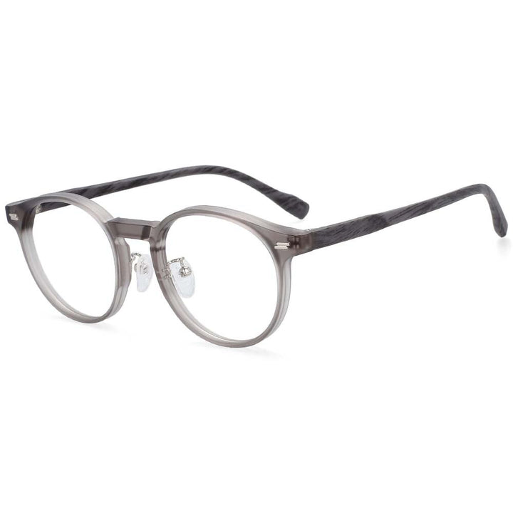 CCspace Unisex Full Rim Round Tr 90 Titanium Frame Eyeglasses 54314 Full Rim CCspace China Gray-wood grain