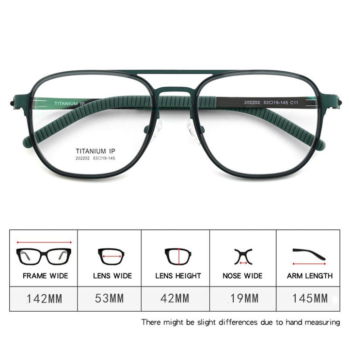 Hdcrafter Unisex Full Rim Square Double Bridge Titanium Eyeglasses 2202 Full Rim Hdcrafter Eyeglasses