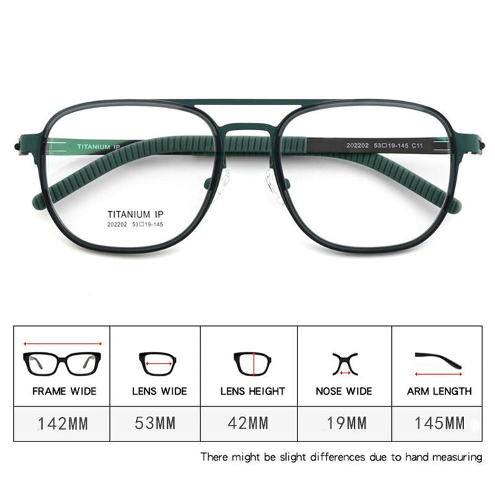 Hdcrafter Unisex Full Rim Square Double Bridge Titanium Eyeglasses 2202 Full Rim Hdcrafter Eyeglasses   