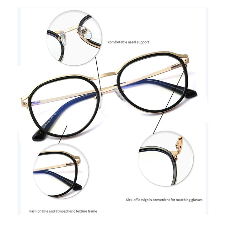 Hotony Women's Full Rim Round TR 90 Resin Alloy Frame Eyeglasses 95909 Full Rim Hotony