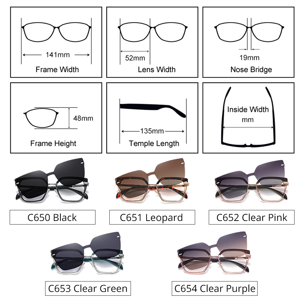 Ralferty Women's Full Rim Square Cat Eye Alloy Acetate Eyeglasses With Clip On Polarized Sunglasses With Clip Ons Ralferty