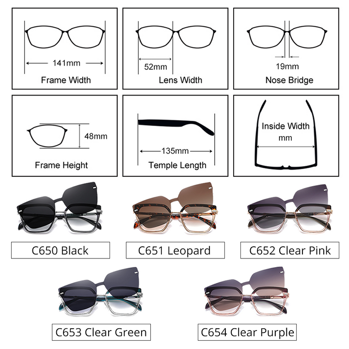 Ralferty Women's Full Rim Square Cat Eye Alloy Acetate Eyeglasses With Clip On Polarized Sunglasses With Clip Ons Ralferty
