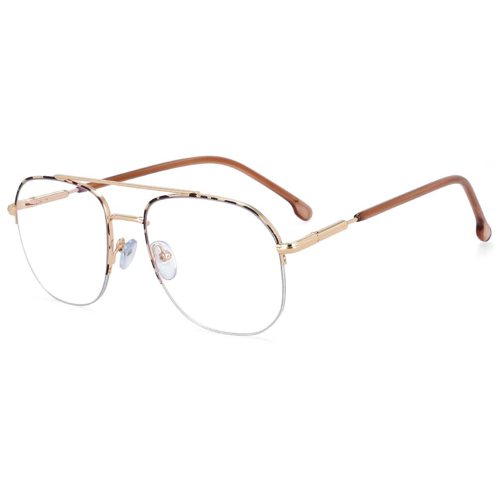 CCspace Women's Semi Rim Round Square Alloy Double Bridge Frame Eyeglasses 54342 Semi Rim CCspace Leopard China