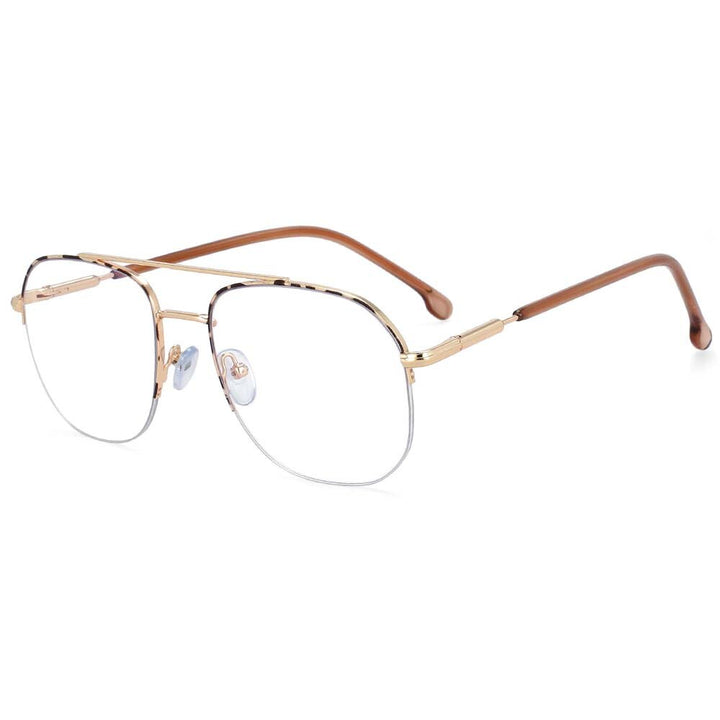 CCspace Women's Semi Rim Round Square Alloy Double Bridge Frame Eyeglasses 54342 Semi Rim CCspace Leopard China