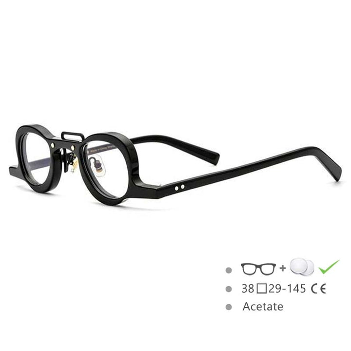 CCspace Unisex Full Rim Small Round Double Bridge Acetate Eyeglasses 54565 Full Rim CCspace Black China