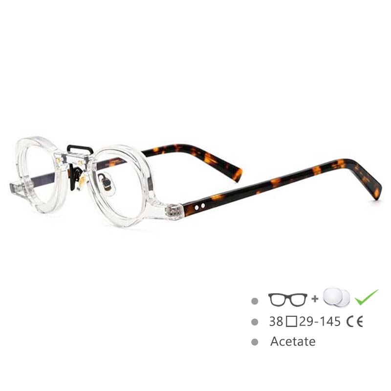 CCspace Unisex Full Rim Small Round Double Bridge Acetate Eyeglasses 54565 Full Rim CCspace Clear China