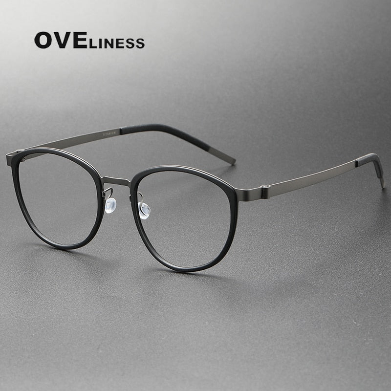 Oveliness Unisex Full Rim Round Screwless Titanium Eyeglasses 9737 Full Rim Oveliness black gun