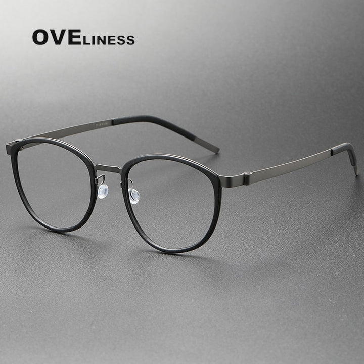 Oveliness Unisex Full Rim Round Screwless Titanium Eyeglasses 9737 Full Rim Oveliness black gun