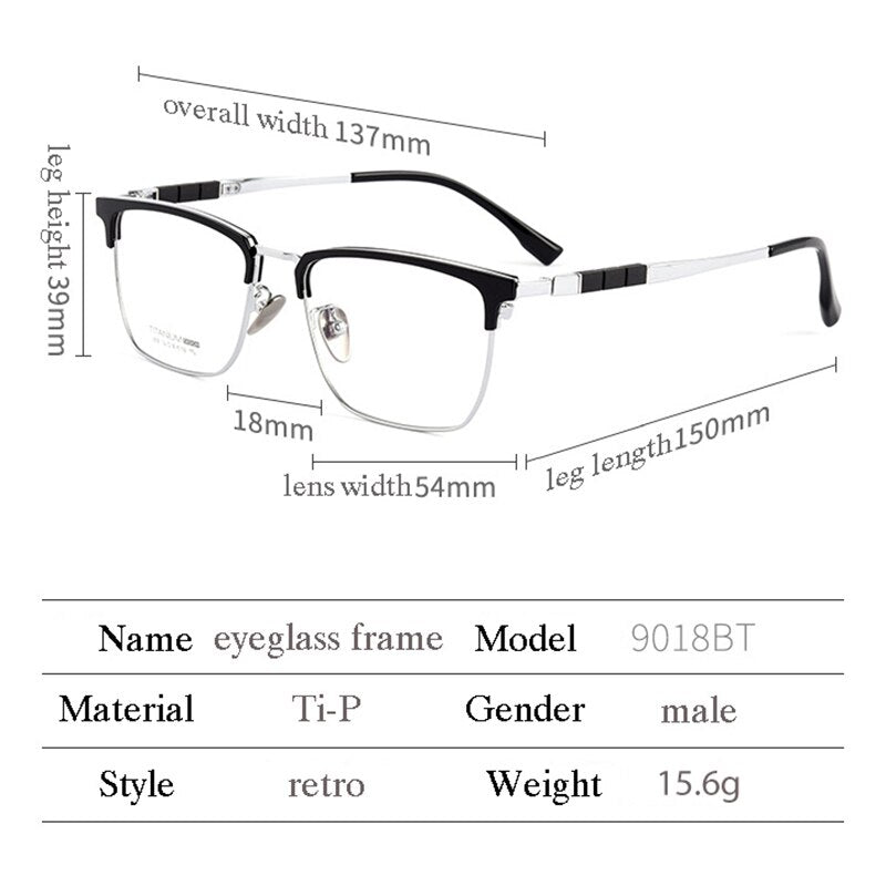 Handoer Men's Full Rim Square Titanium Eyeglasses 9018 Full Rim Handoer   