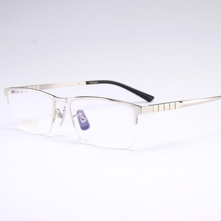 Bclear Men's Semi Rim Square Titanium Eyeglasses My91065 Semi Rim Bclear Silver