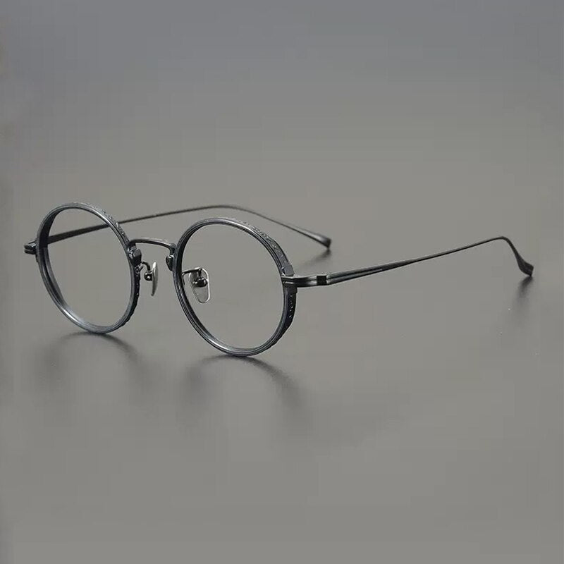 Gatenac Unisex Full Rim Round Titanium Eyeglasses Gxyj893 Full Rim Gatenac Black