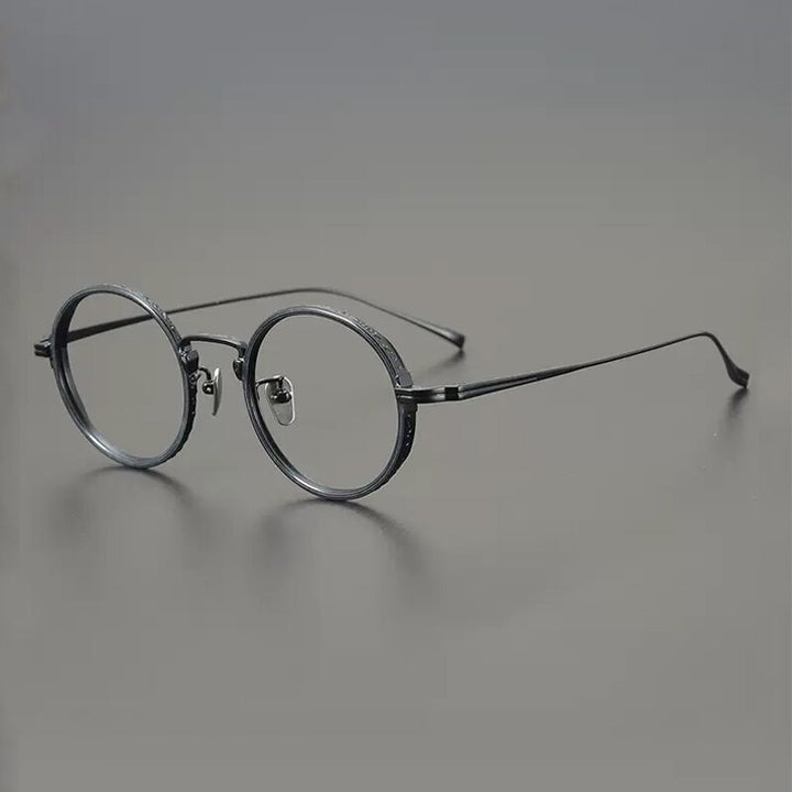 Gatenac Unisex Full Rim Round Titanium Eyeglasses Gxyj893 Full Rim Gatenac Black