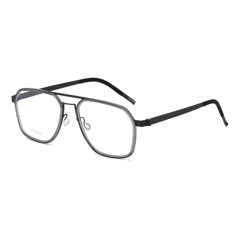 Zirosat Unisex Full Rim Polygon Double Bridge Titanium Acetate Eyeglasses 9753 Full Rim Zirosat grey