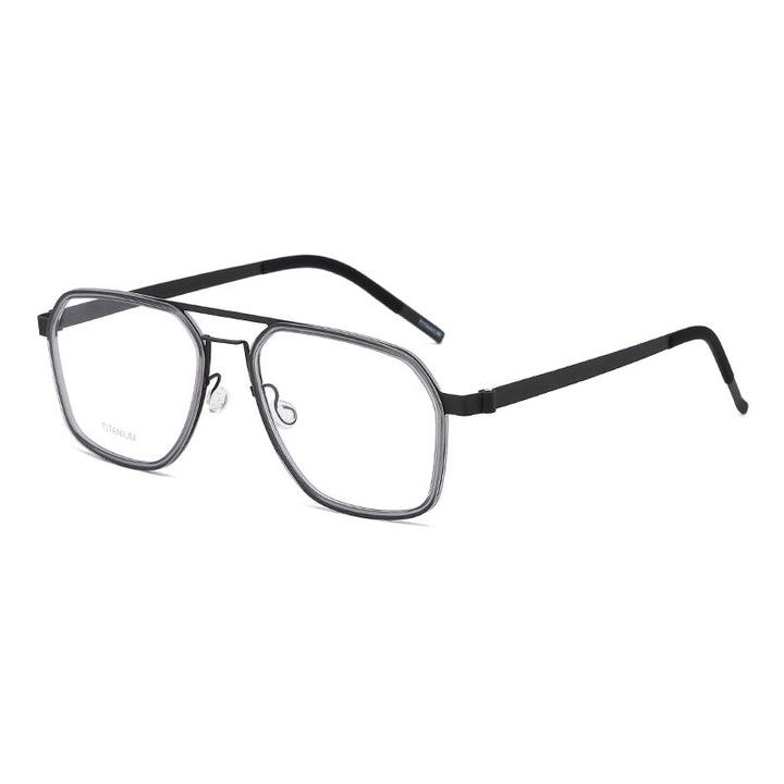 Zirosat Unisex Full Rim Polygon Double Bridge Titanium Acetate Eyeglasses 9753 Full Rim Zirosat grey