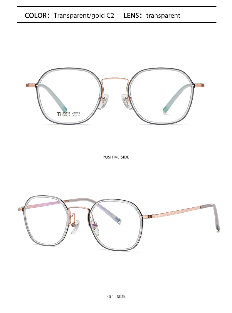 Reven Jate Unisex Full Rim Round Square Acetate Titanium Frame Eyeglasses R2322 Full Rim Reven Jate