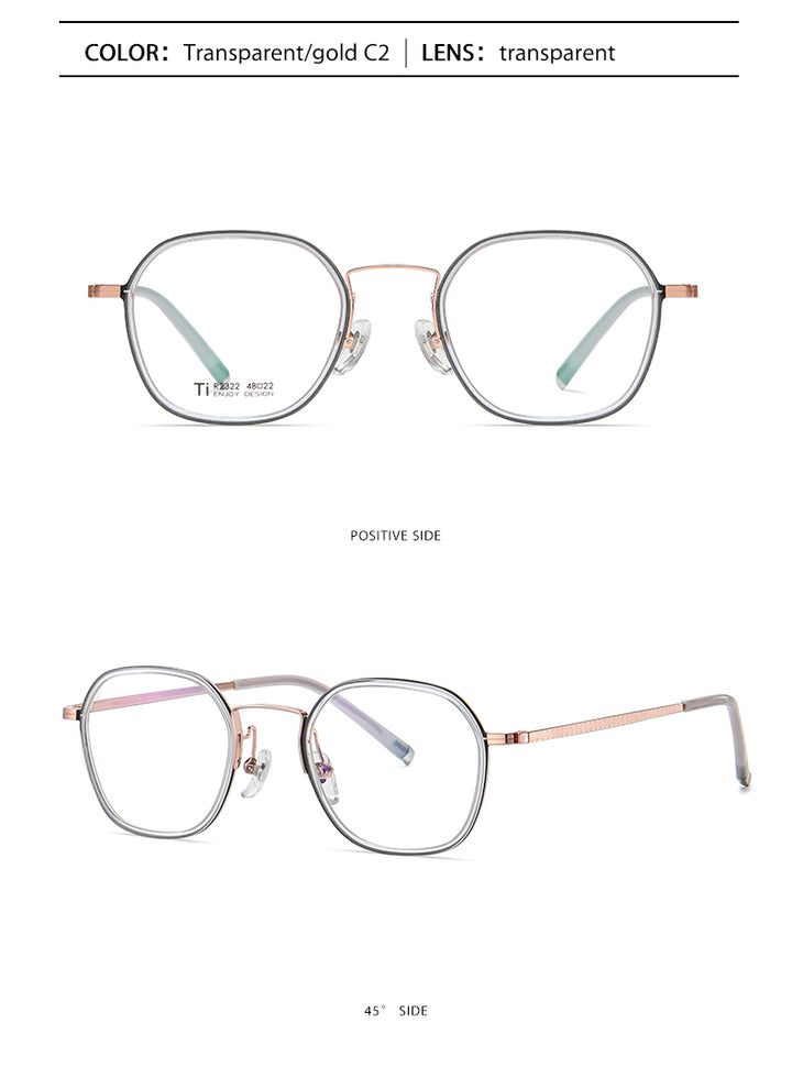 Reven Jate Unisex Full Rim Round Square Acetate Titanium Frame Eyeglasses R2322 Full Rim Reven Jate