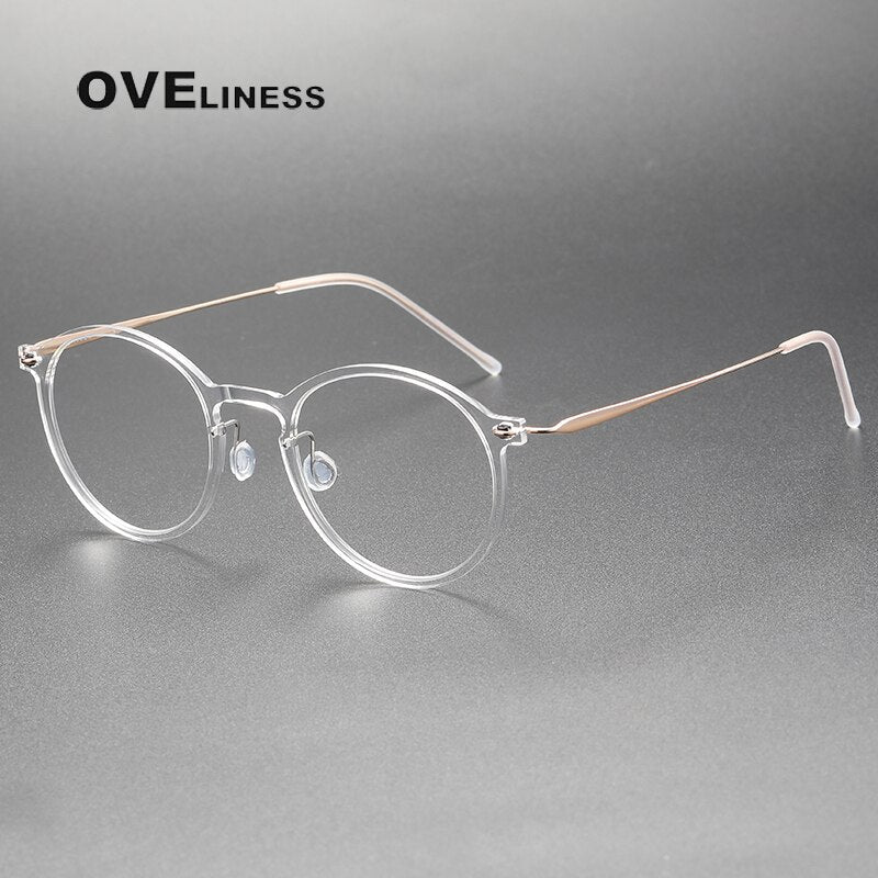 Oveliness Unisex Full Rim Round Square Acetate Titanium Eyeglasses 6541 Full Rim Oveliness transparent gold